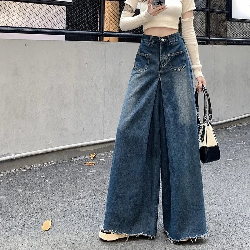Woman High Waist Vintage Designer Wide Leg Jeans