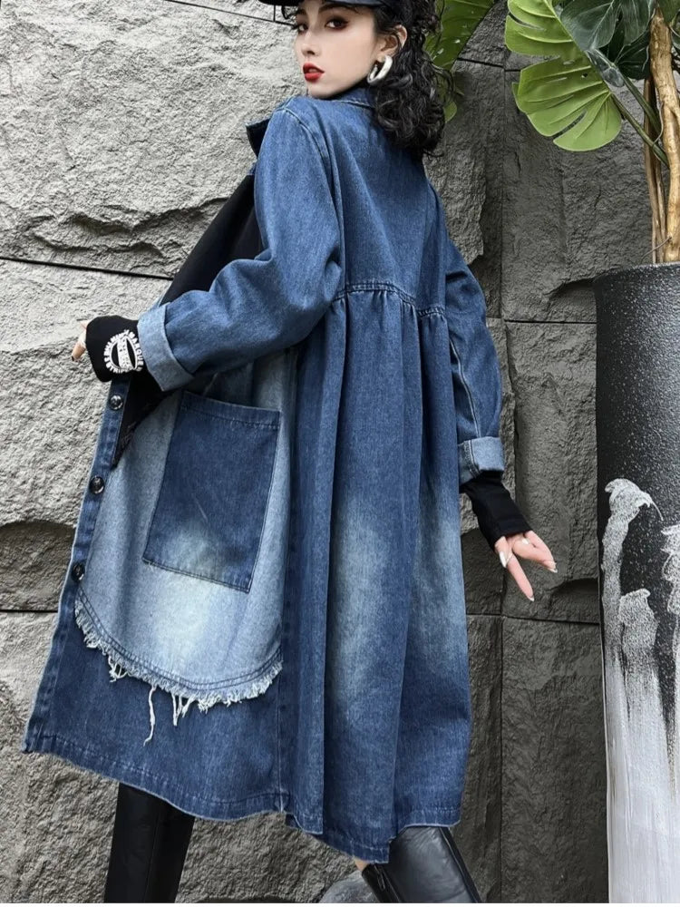 Oversized Denim Autumn Midi Trench Coat