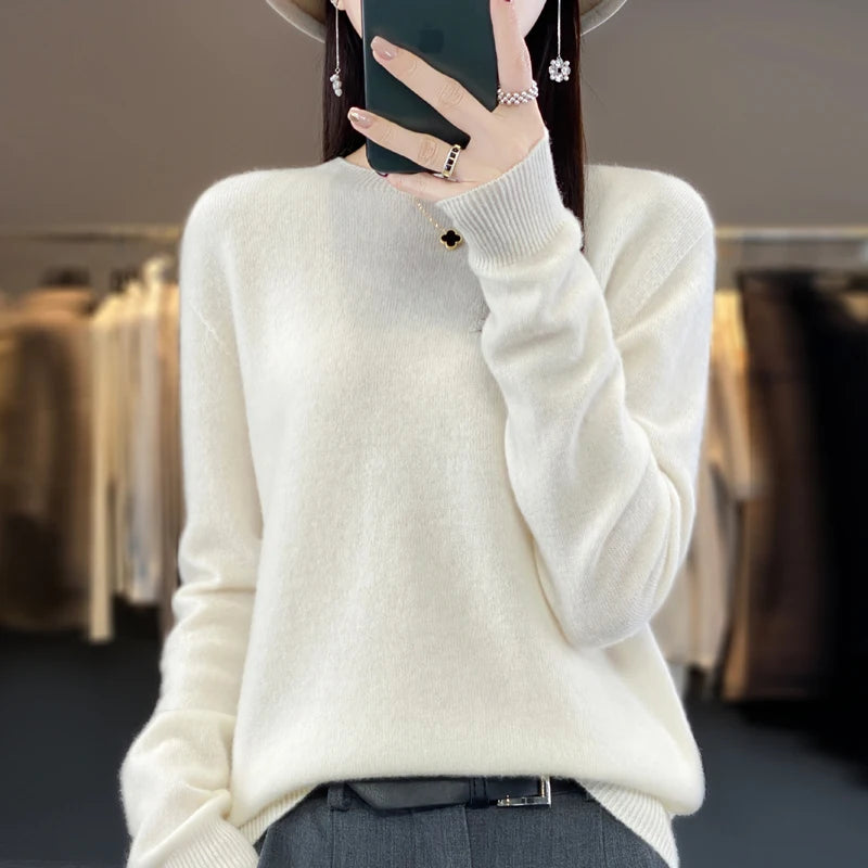 Wool Round Neck Top Fashion Versatile Knitted Loose Long Sleeve