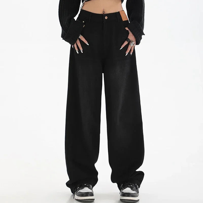 Woman High Waist Slim Fit Wide Leg Jeans