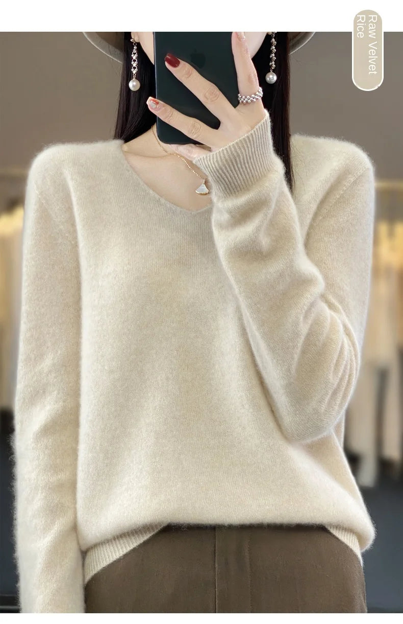 Merino Pure Wool V-neck Autumn And Winter Pullover Sweater