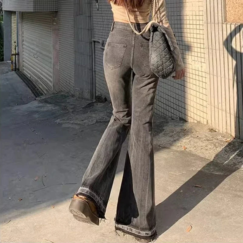 Woman High Waist Vintage Casual Flare Jeans