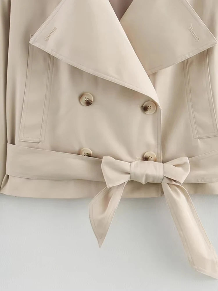 Crop Trench Coat for Women Fashion Belt