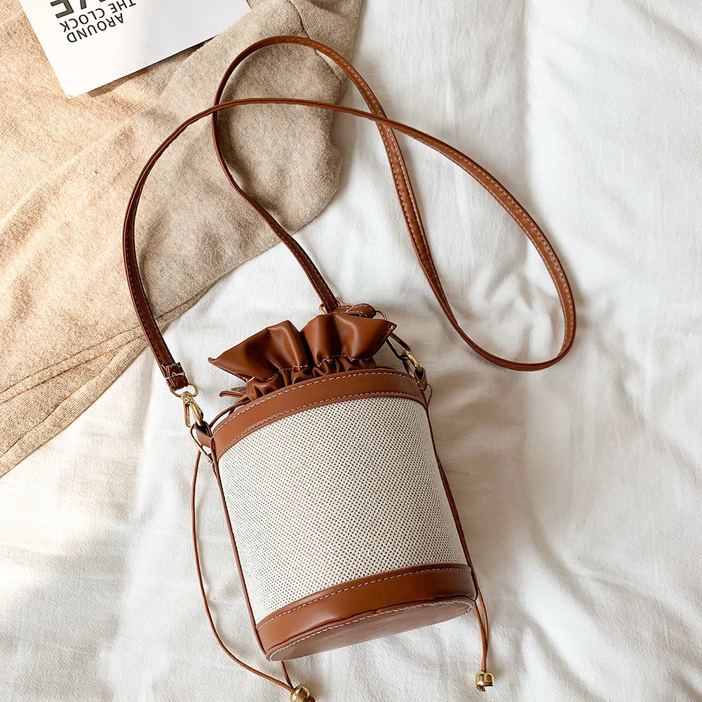 Women Vintage Patchwork Cylinder Shoulder Bag