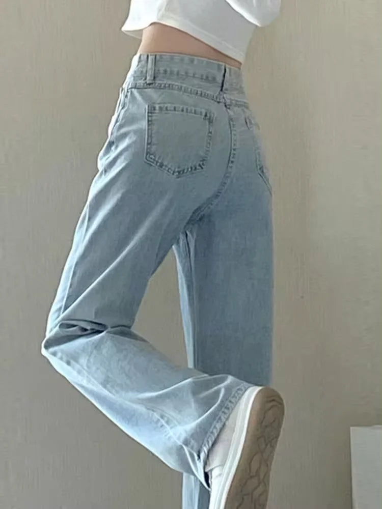 Women Denim Pants Vintage Straight Trousers
