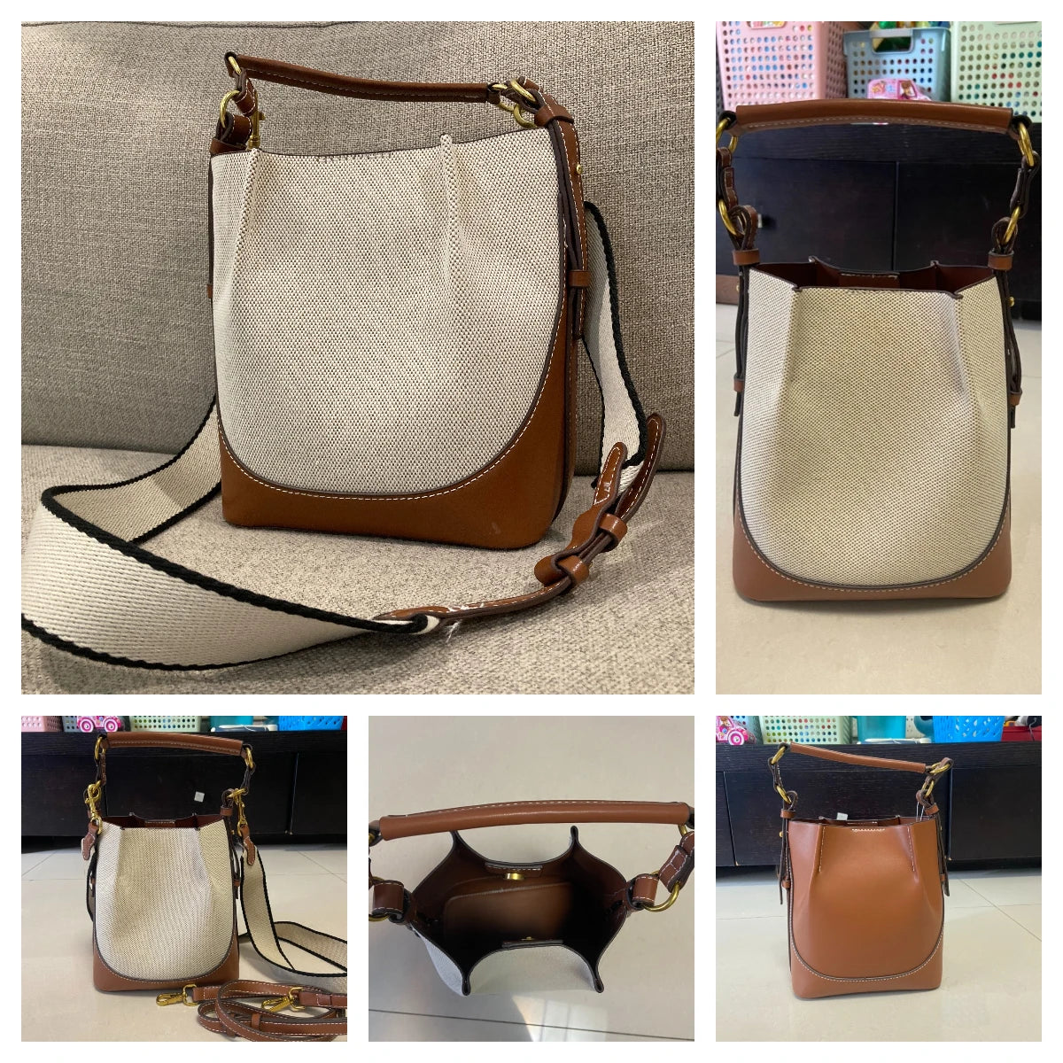 Fashion Panelled Canvas Bucket Bag