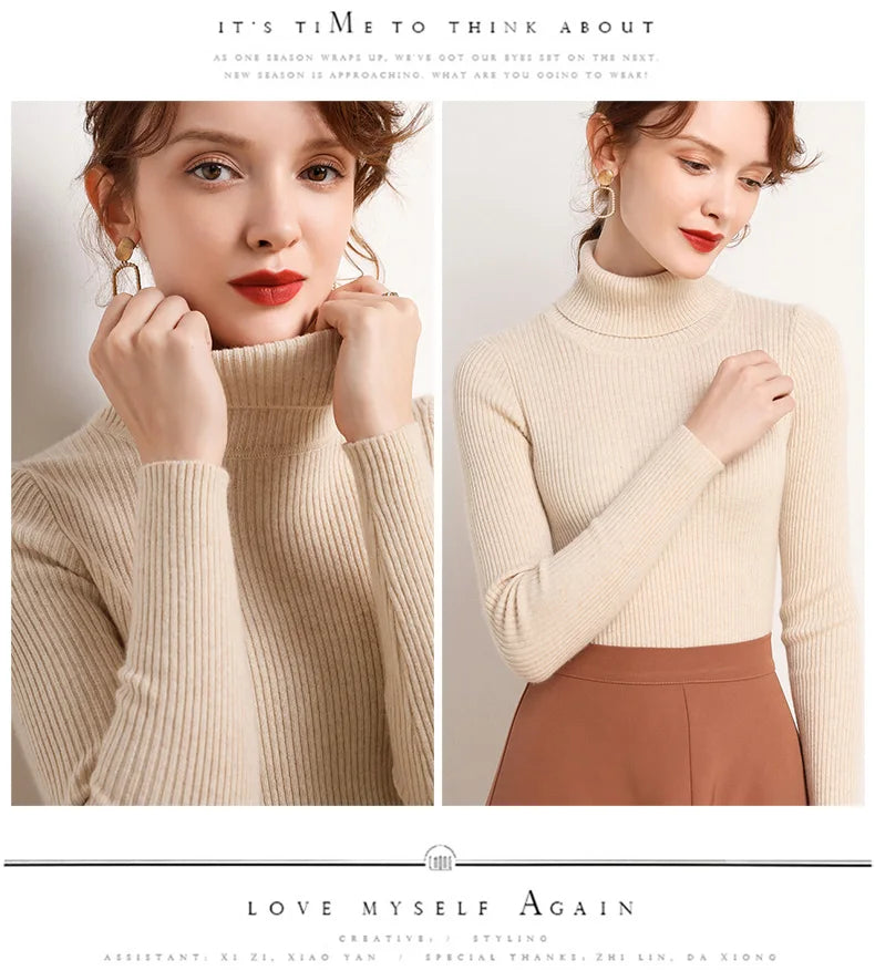 Heliar Women Fall Turtleneck Sweater Knitted Soft Pullovers Cashmere
