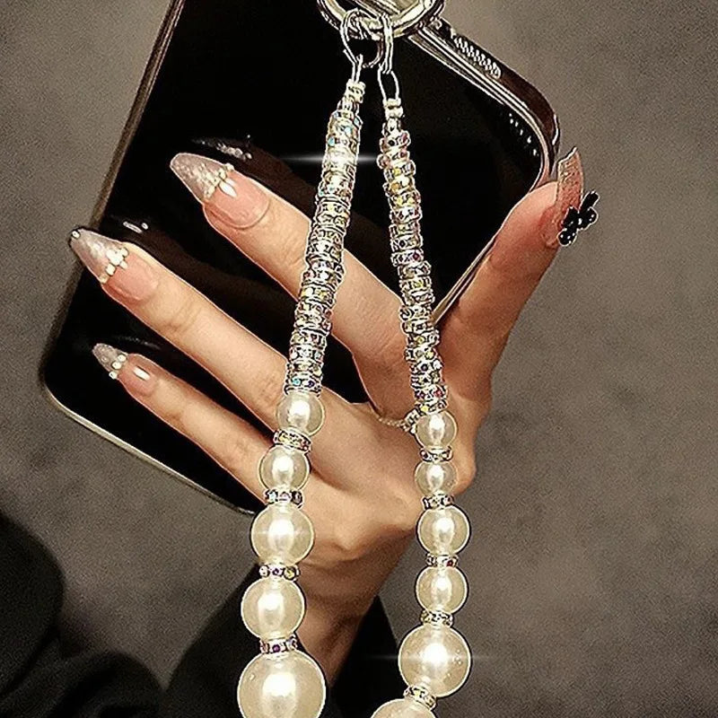 Luxury Pearl Crystal Bead Key Chains Charm Rhinestone Lanyard