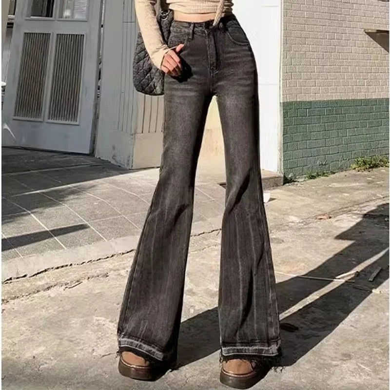 Woman High Waist Vintage Casual Flare Jeans