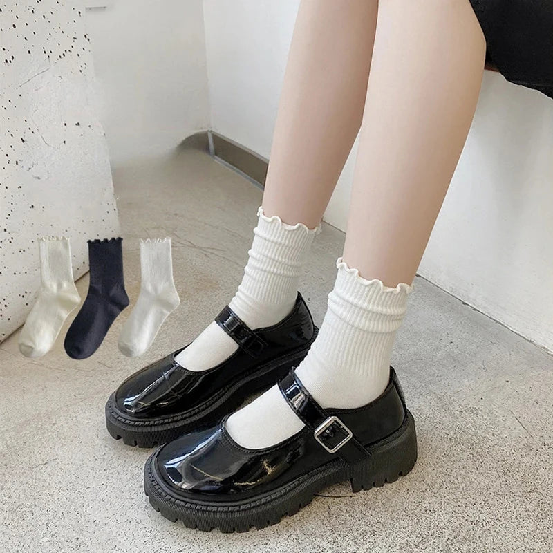 5 pair /Lot Socks for Women Ruffle Cotton Middle Tube Ankle