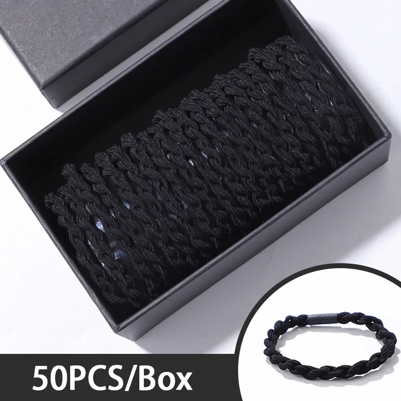 50PCS/Box Mix Colors Nylon 5CM Rubber Bands Women Safe Strong Elastic Hair Bands Ponytail Holder Girl Scrunchy Hair Accessories
