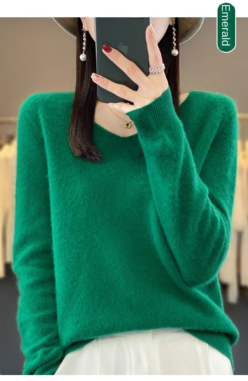 Merino Pure Wool V-neck Autumn And Winter Pullover Sweater