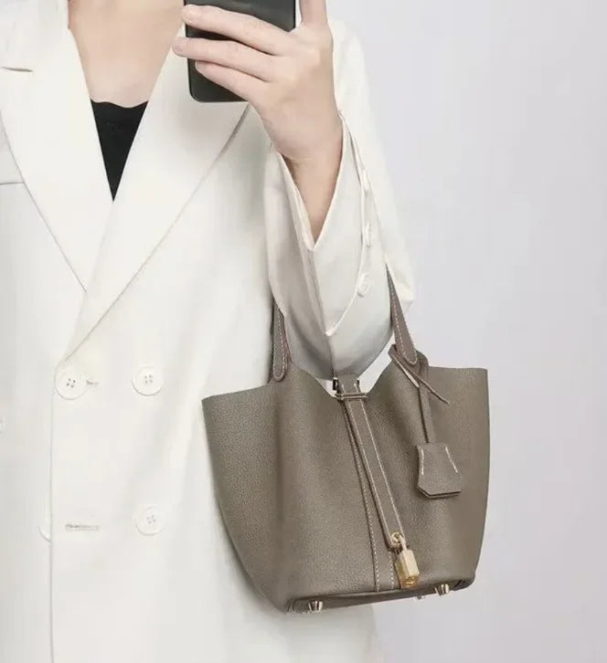 Large Capacity PU Handbag Basket Bucket Bag