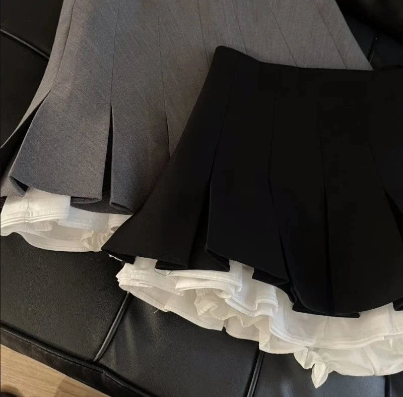 Ruffles Black Mini Skirt Women