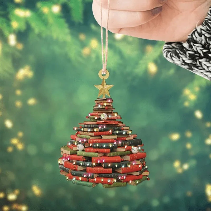 2D Acrylic Flat Printing Books Pendant Home Tree Window Hanging Decor Gift For Book Lovers Creative Book Christmas Tree Ornament
