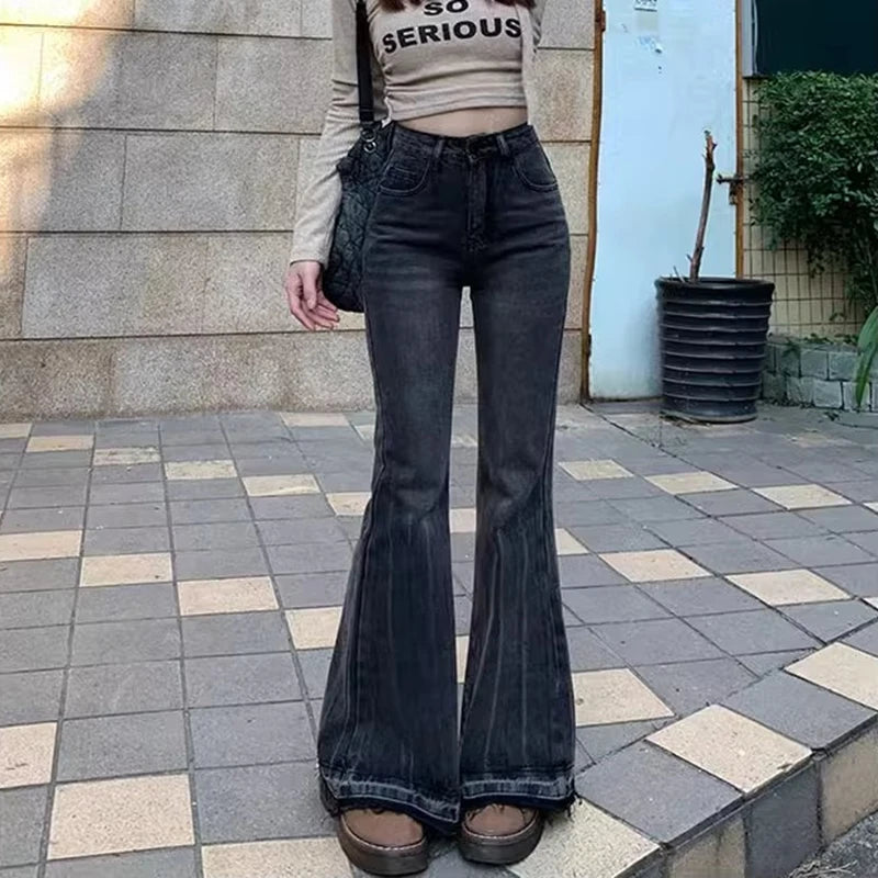 Woman High Waist Vintage Casual Flare Jeans