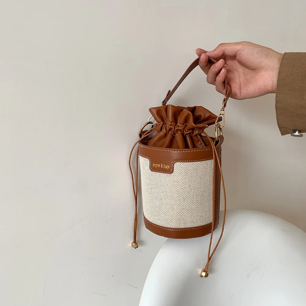 Women Vintage Patchwork Cylinder Shoulder Bag