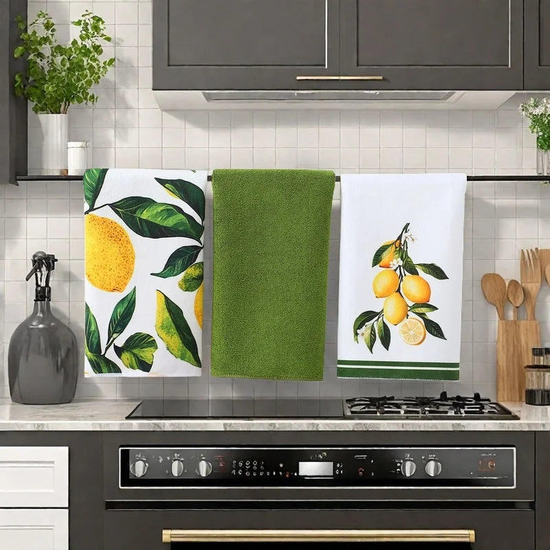 Lemon Print Kitchen Dish Towel Absorbent Kitchen Towels Quick Drying Dish Cloth for Spring Summer Kitchen Cooking Cleaning Decor