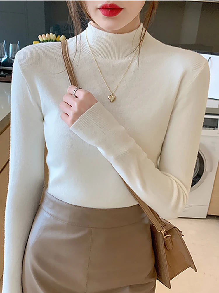 Turtleneck Sweater Women Knitted Pullovers Long Sleeve