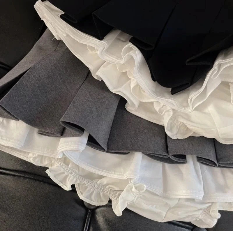 Ruffles Black Mini Skirt Women