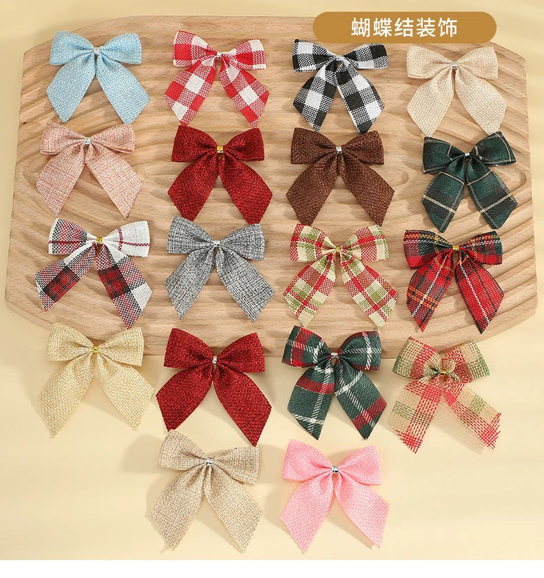 24/5pcs Christmas Bows Christmas Ornaments Gold Red Bows Christmas Tree Ornaments 2025 New Year Decorations Mini Bows Gift Wrap