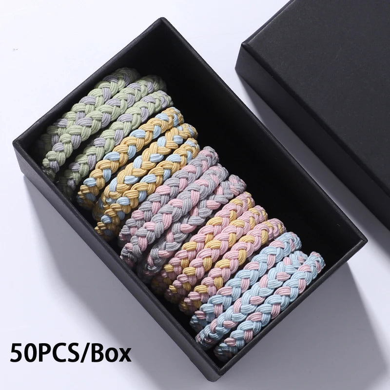 50PCS/Box Mix Colors Nylon 5CM Rubber Bands Women Safe Strong Elastic Hair Bands Ponytail Holder Girl Scrunchy Hair Accessories