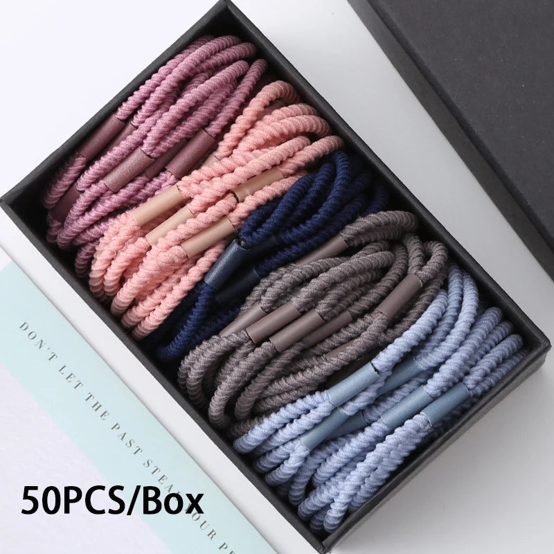 50PCS/Box Mix Colors Nylon 5CM Rubber Bands Women Safe Strong Elastic Hair Bands Ponytail Holder Girl Scrunchy Hair Accessories