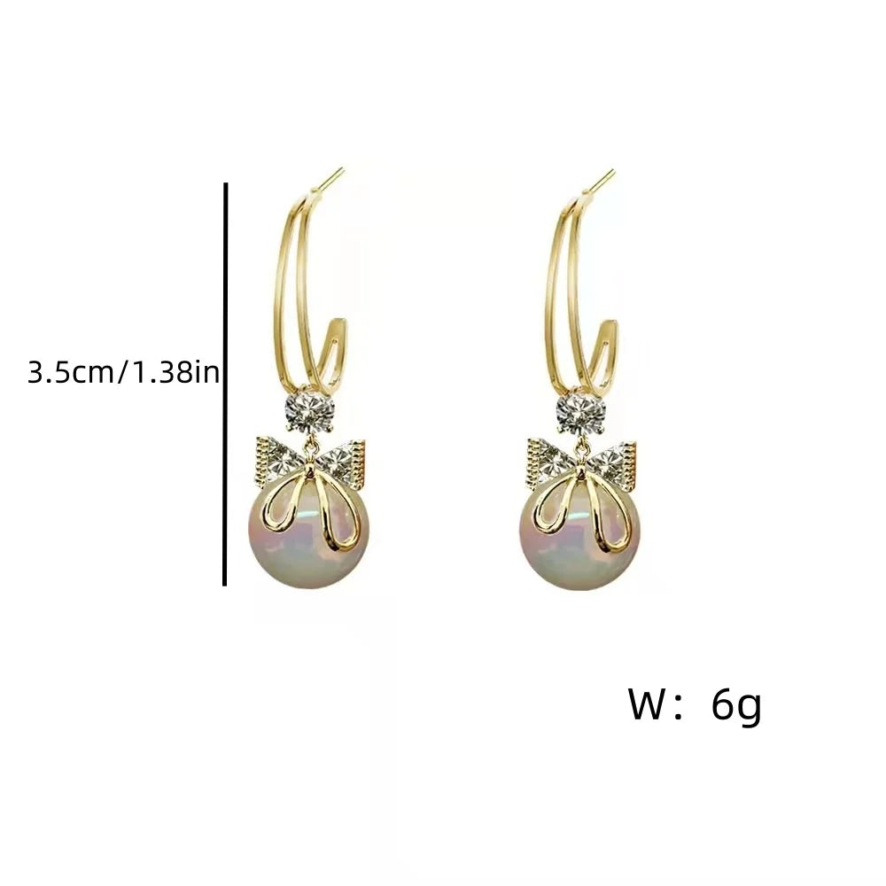 Korean Unique Design Zircon Bow Drop Earrings