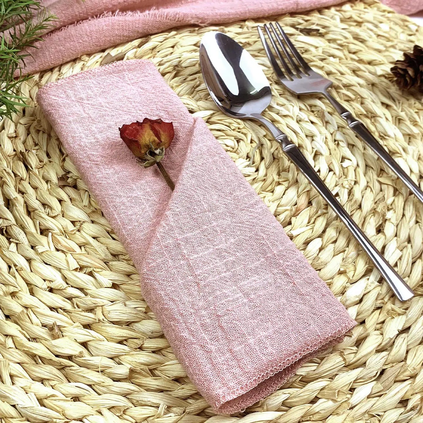 Set of 6 Cotton Cloth Napkins Gauze Sage Green 30x30cm