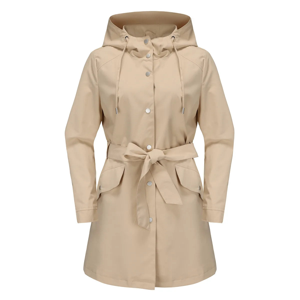 Hooded Water-repellent Jacket with Belt Thin Casual Loose Trench Coat