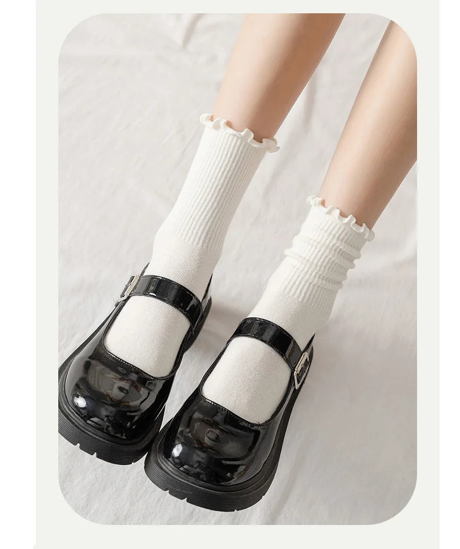 5 pair /Lot Socks for Women Ruffle Cotton Middle Tube Ankle