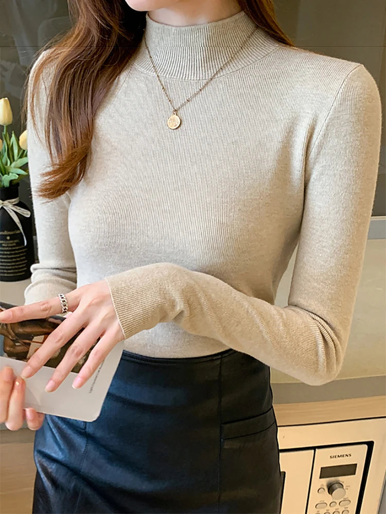 Turtleneck Sweater Women Knitted Pullovers Long Sleeve