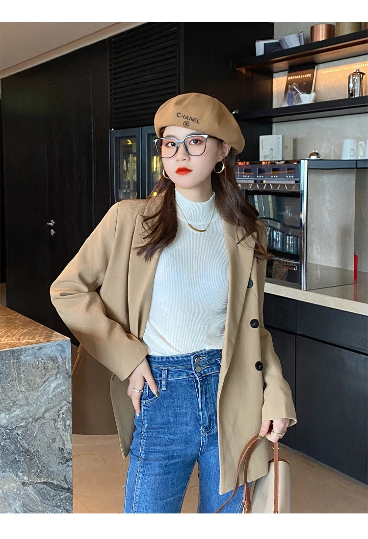 Autumn Winter Mock Neck Women Sweater Vintage