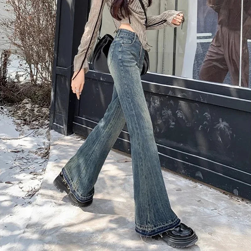 Woman High Waist Vintage Casual Flare Jeans