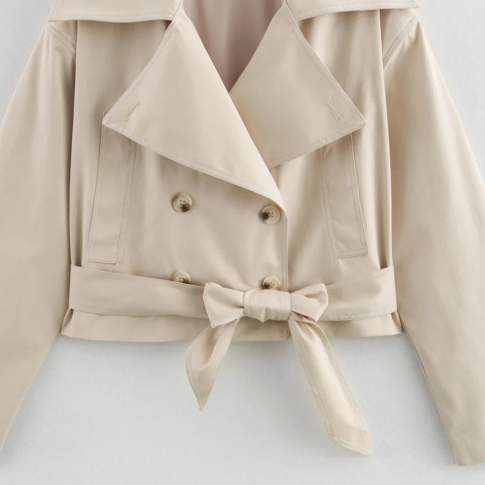 Crop Trench Coat for Women Fashion Belt