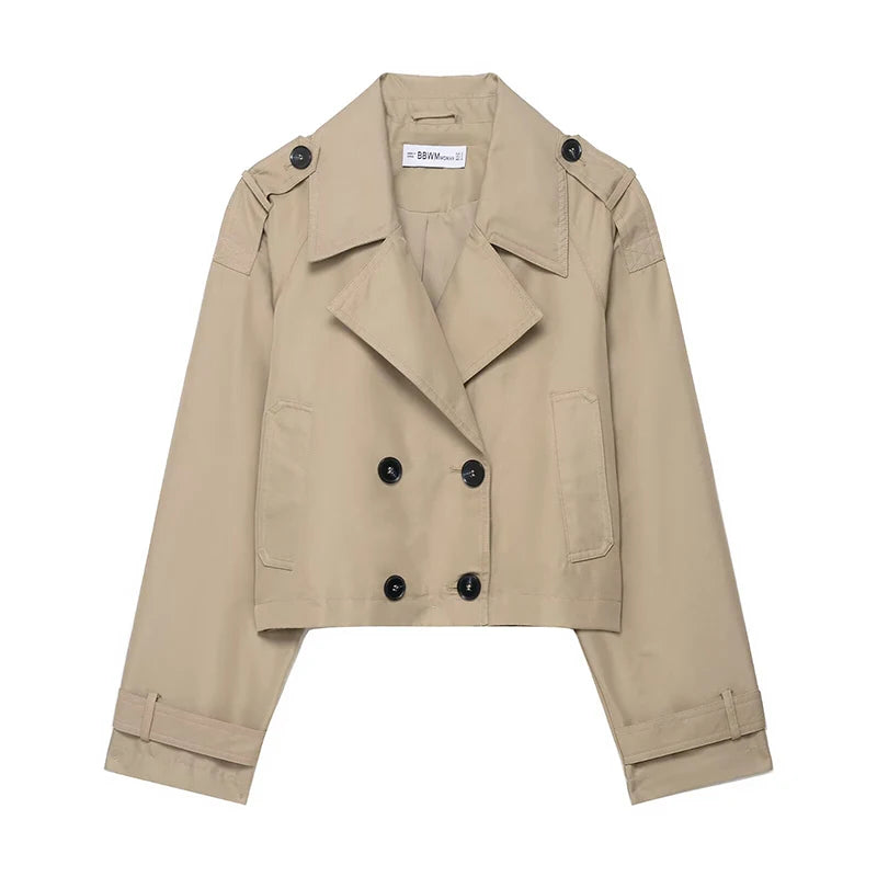 Double Breasted Short Coat Trench Turn-down Collar