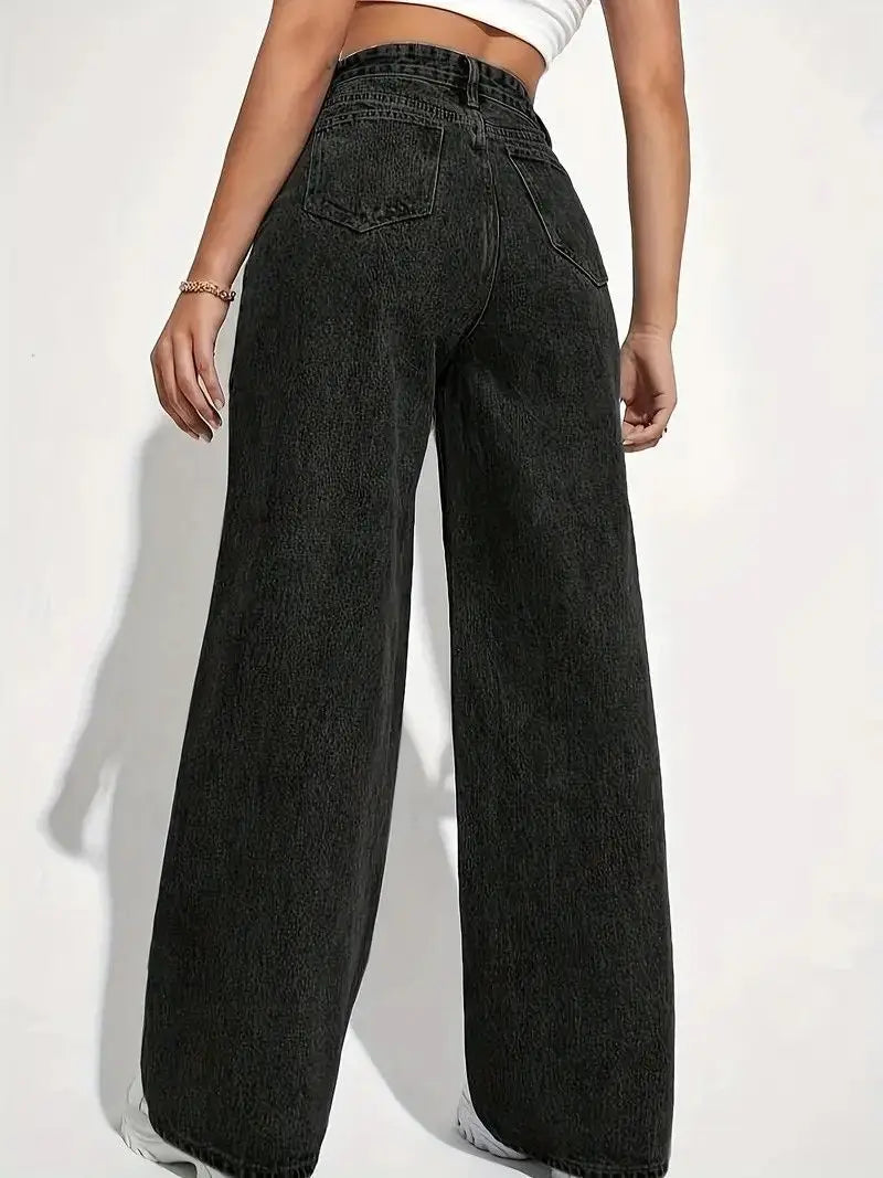 Wide-legged High-waisted Straight Tube, Thin and Drape Jeans