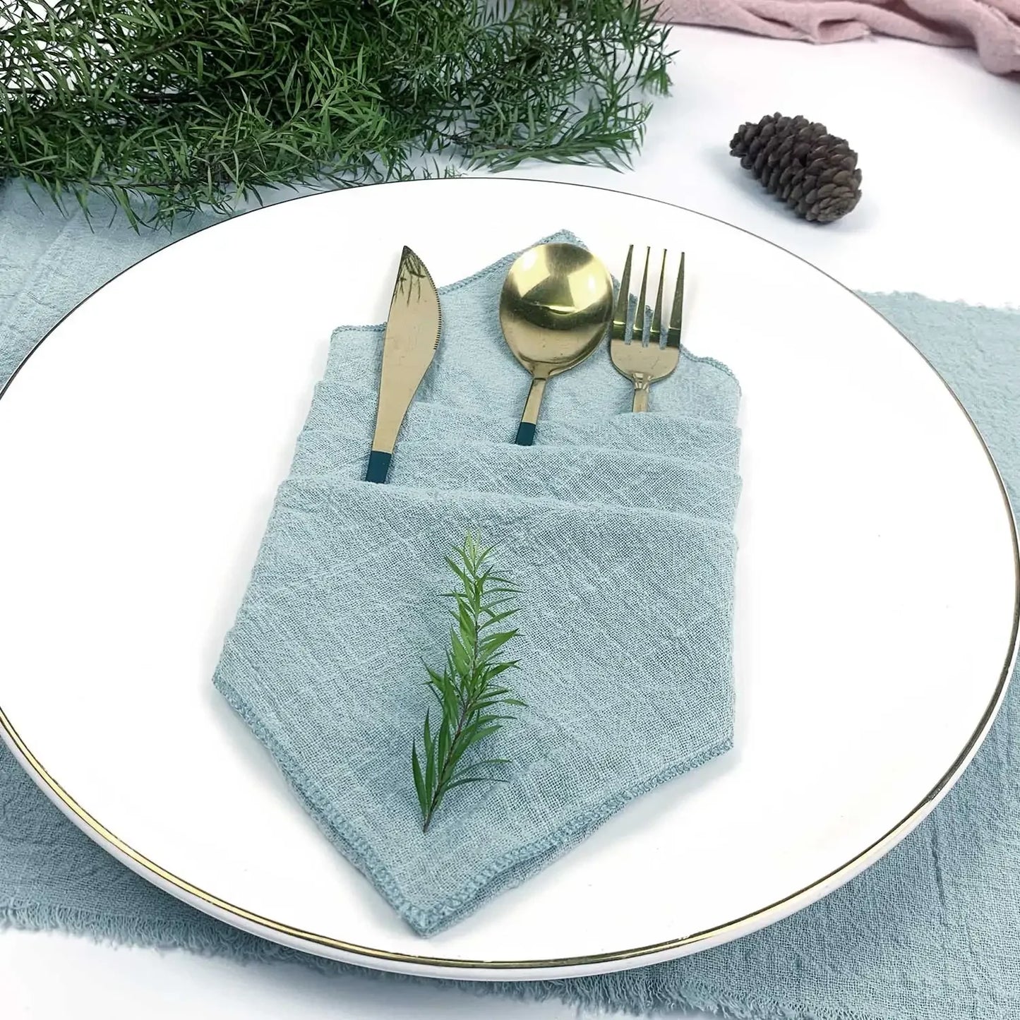 Set of 6 Cotton Cloth Napkins Gauze Sage Green 30x30cm