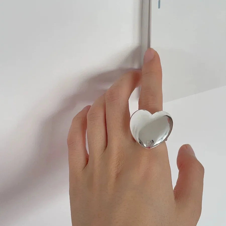925 Sterling Silver Rings Adjustable Simple Smooth Heart Ring