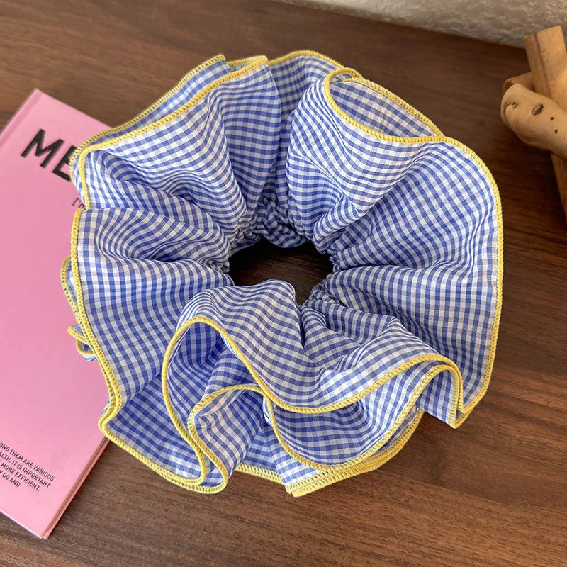 Retro Colorful Lattice Ruffles Hair Scrunchies Headbands