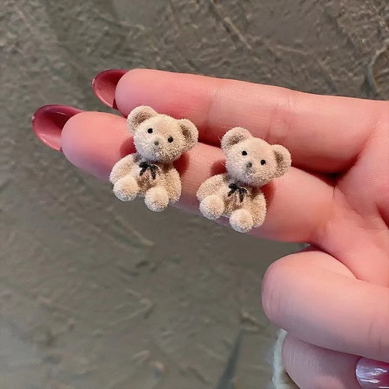 Cute Flocking Plush Bear Stud Earrings