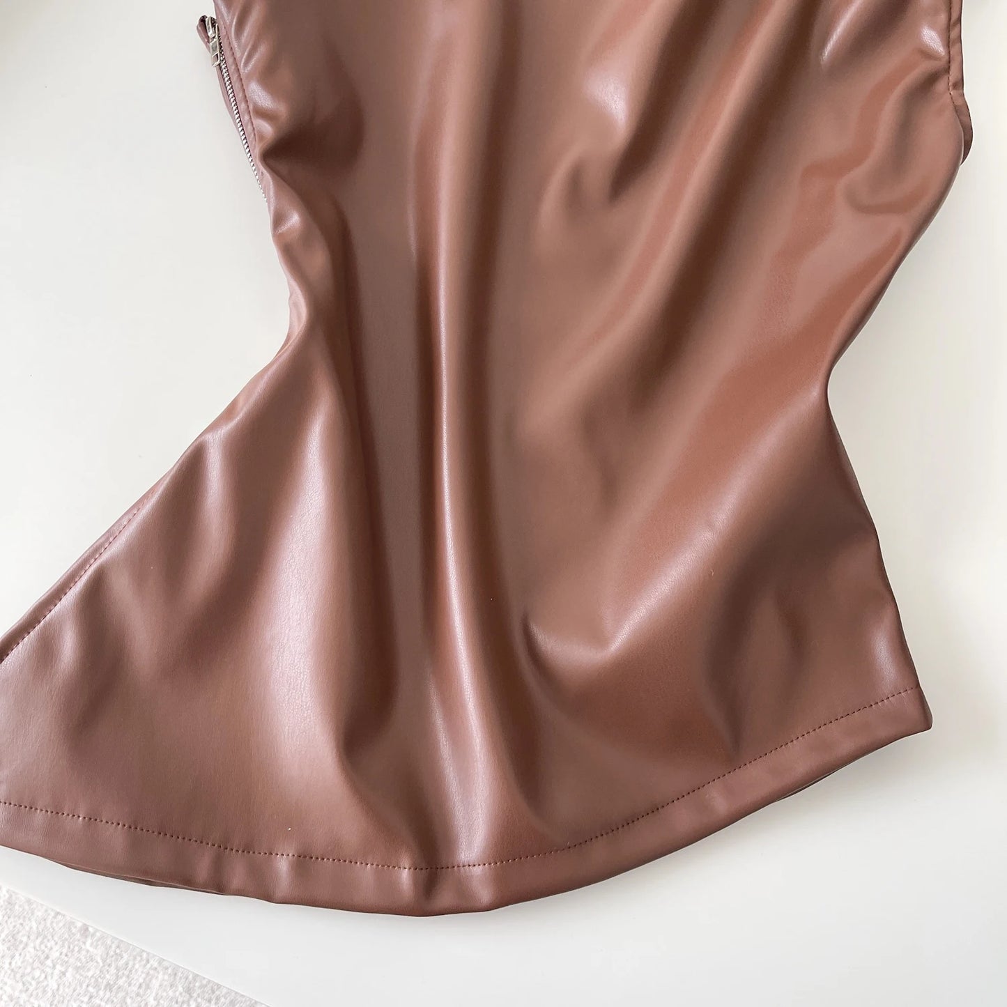 SINGREINY One Shoulder PU Leather Tank
