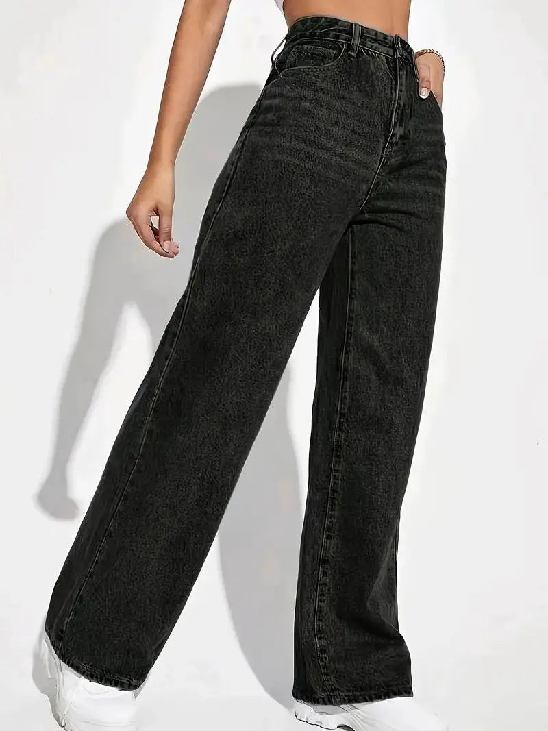 Wide-legged High-waisted Straight Tube, Thin and Drape Jeans