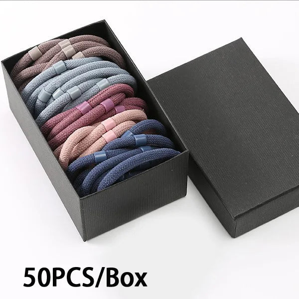 50PCS/Box Mix Colors Nylon 5CM Rubber Bands Women Safe Strong Elastic Hair Bands Ponytail Holder Girl Scrunchy Hair Accessories