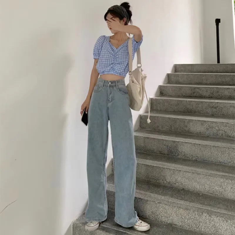 Women Denim Pants Vintage Straight Trousers