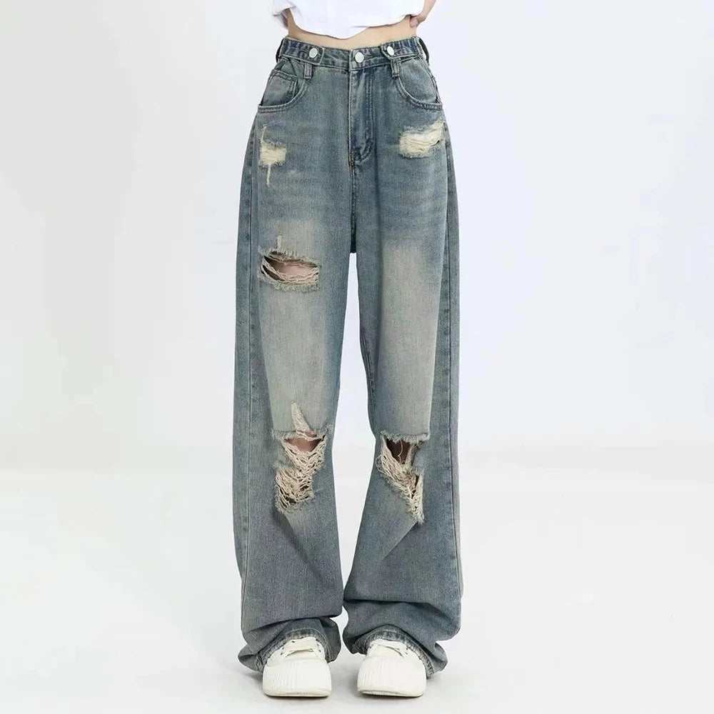 American Retro Hole-punched Jeans