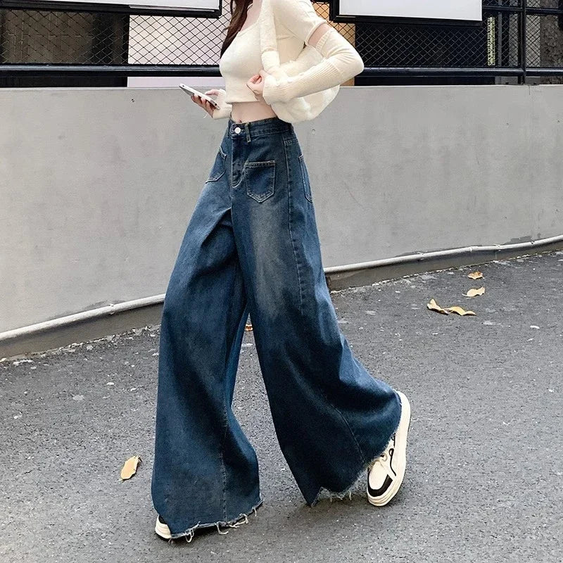 Woman High Waist Vintage Designer Wide Leg Jeans