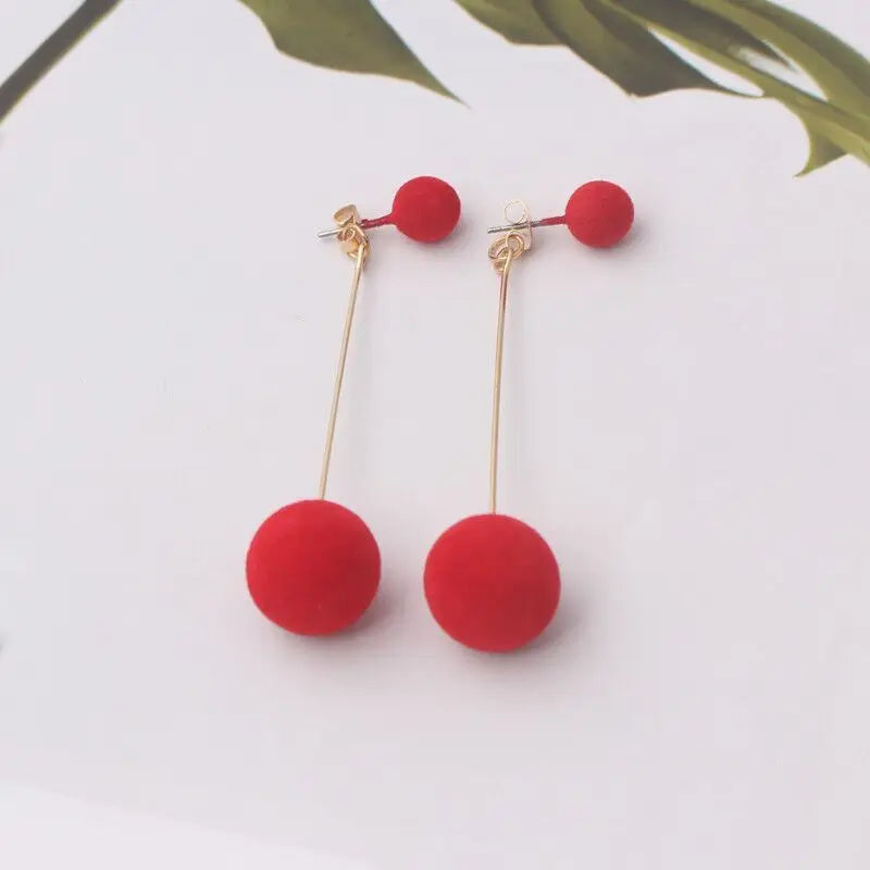 Cute Double Faux Fur Ball Dangle Drop Earrings