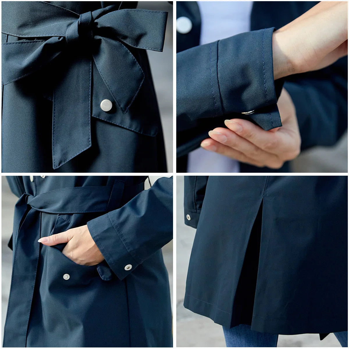 Hooded Water-repellent Jacket with Belt Thin Casual Loose Trench Coat