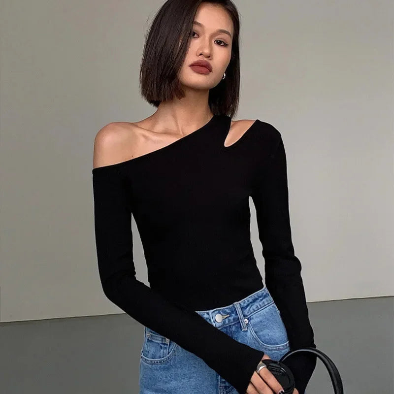 Collar Off-shoulder Long-sleeved